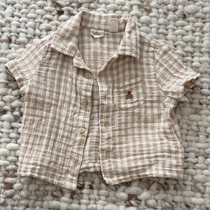 GAP Kids Beige Checkered Button Down Shirt